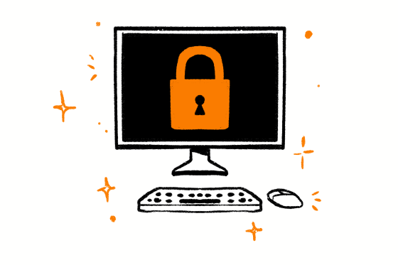 Illustration of laptop with lock on screen